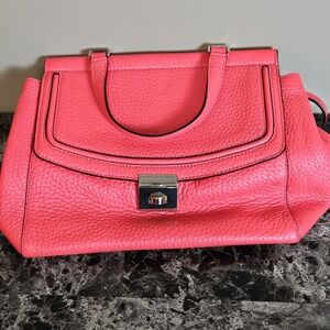 Kate Spade New York Neon Coral Pebbled Leather Satchel Turn Lock Crossbody Bag